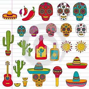 Mexico vector pattern. Day of the Dead. Icons for posters, banners, backgrounds.