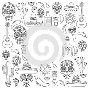 Mexico vector pattern. Day of the Dead. Icons for posters, banners, backgrounds.