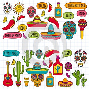 Mexico vector pattern. Day of the Dead. Icons for posters, banners, backgrounds.