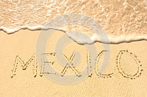 Mexico Written in Sand on Beach