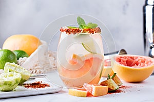 Mezcal or mescal Paloma cocktail with grapefruit and seltzer water