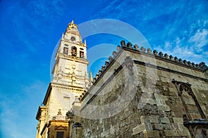 Mezquita Cathedral  at a  bright sunny day in the heart of historic center of Cordoba