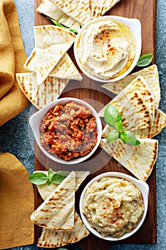 Mezze board with pita and dips