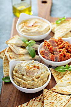 Mezze board with pita and dips