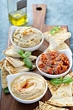 Mezze board with pita and dips