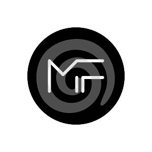 Black solid icon for Mf, letter and company