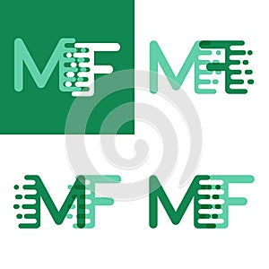 MF letters logo with accent speed in light green and dark green