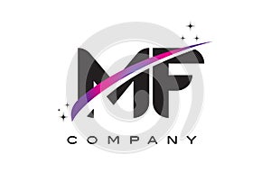 MF M F Black Letter Logo Design with Purple Magenta Swoosh photo