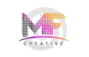 MF M F Letter Logo Design with Magenta Dots and Swoosh photo