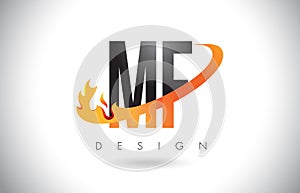 MF M F Letter Logo with Fire Flames Design and Orange Swoosh. photo