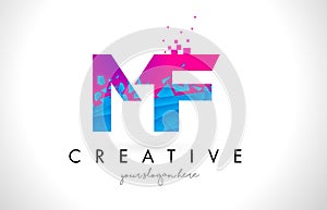 MF M F Letter Logo with Shattered Broken Blue Pink Texture Design Vector. photo