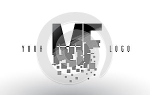 MF M F Pixel Letter Logo with Digital Shattered Black Squares photo