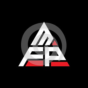 MFP triangle letter logo design with triangle shape. MFP triangle logo design monogram. MFP triangle vector logo template with red