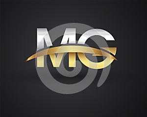 MG initial logo company name colored gold and silver swoosh design. vector logo for business and company identity