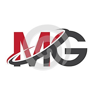MG initial logo company name colored red and black swoosh design, isolated on white background. vector logo for business and