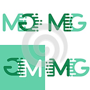 MG letters logo with accent speed in light green and dark green