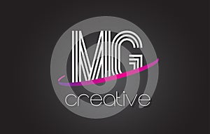 MG M G Letter Logo with Lines Design And Purple Swoosh.