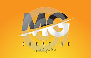 MG M G Letter Modern Logo Design with Yellow Background and Swoosh.