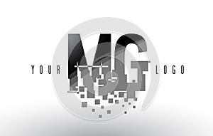 MG M G Pixel Letter Logo with Digital Shattered Black Squares