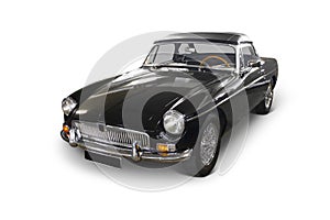 MG MGB black roadster soft top convertible car.