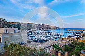 Mgarr Harbour from the city hill, Ghajnsielem, Gozo, Malta