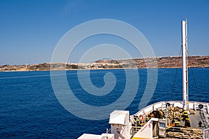 Mgarr and its port on the island of Gozo (Malta) and bow of the carferry