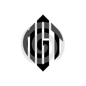 MGT circle letter logo design with circle and ellipse shape. MGT ellipse letters with typographic style. The three initials form a