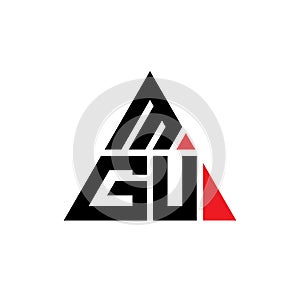 MGU triangle letter logo design with triangle shape. MGU triangle logo design monogram. MGU triangle vector logo template with red