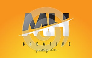 MH M H Letter Modern Logo Design with Yellow Background and Swoosh.