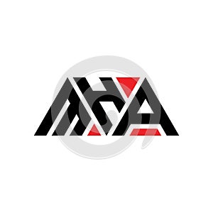 MHA triangle letter logo design with triangle shape. MHA triangle logo design monogram. MHA triangle vector logo template with red