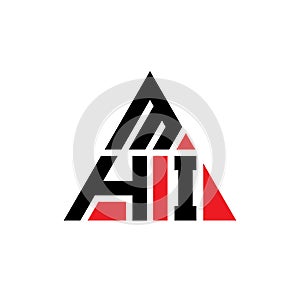 MHI triangle letter logo design with triangle shape. MHI triangle logo design monogram. MHI triangle vector logo template with red