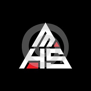 MHS triangle letter logo design with triangle shape. MHS triangle logo design monogram. MHS triangle vector logo template with red
