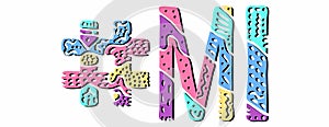 MI Hashtag. Multicolored bright isolate curves doodle letters. Hashtag #MI is abbreviation for the US American state Michigan