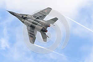 MiÃâsk Mazowiecki, Poland - August 14, 2014: Polish Air Force MiG-29 fighter jet at EPMM military airport