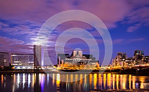 Famous London MI6 and Vauxhall Bridge at night England