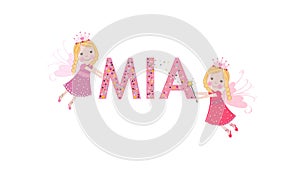 Mia female name with cute fairy