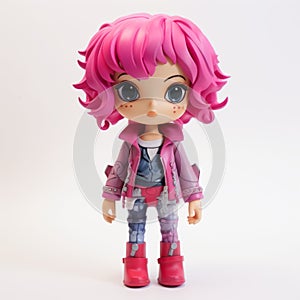 Mia: Stylistic Manga Doll With Pink Hair And Purple Boots