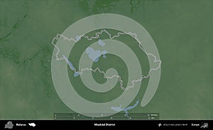 Miadziel District outlined, Belarus. Physical