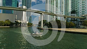 Miami Aerial 360 View Buildings Boats Miami River and Down Town