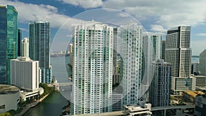 Miami Aerial 360 View Buildings Boats Miami River and Down Town