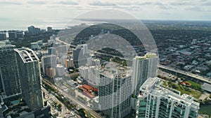 Miami Aerial View Buildings Boats Miami River Brickell and Down Town