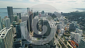 Miami Aerial View Buildings Boats Miami River Brickell and Down Town