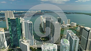 Miami Aerial View Buildings Boats Miami River Brickell and Down Town