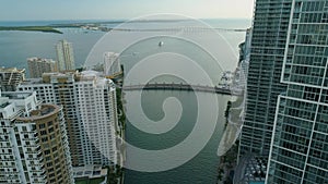 Miami Aerial View Buildings Boats Miami River Brickell and Down Town
