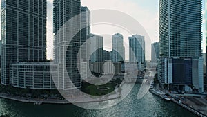 Miami Aerial View Buildings Boats Miami River Brickell and Down Town