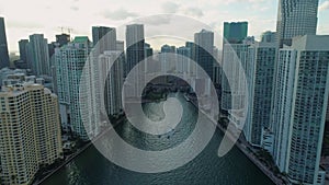 Miami Aerial View Buildings Boats Miami River Brickell and Down Town