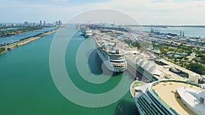 Miami aerial view buildings boats Miami river and down town