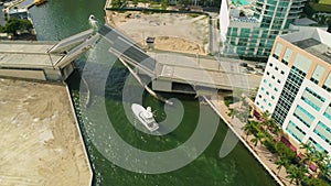 Miami aerial view buildings boats Miami river and down town