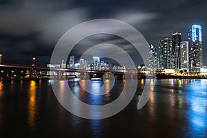 Miami. Bayside Miami Downtown MacArthur Causeway from Venetian Causeway.