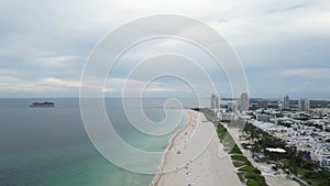 Miami Beach, aerial view of buildings and ocean. Aerial view of Miami South Beach. Miami Beach in Florida with luxury